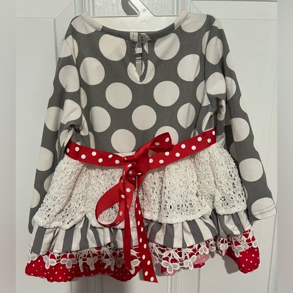 Counting Daisies Girls Mixed Print Tiered Ruffle Polka Dot Lace Dress Sz 24 mos - Picture 6 of 9